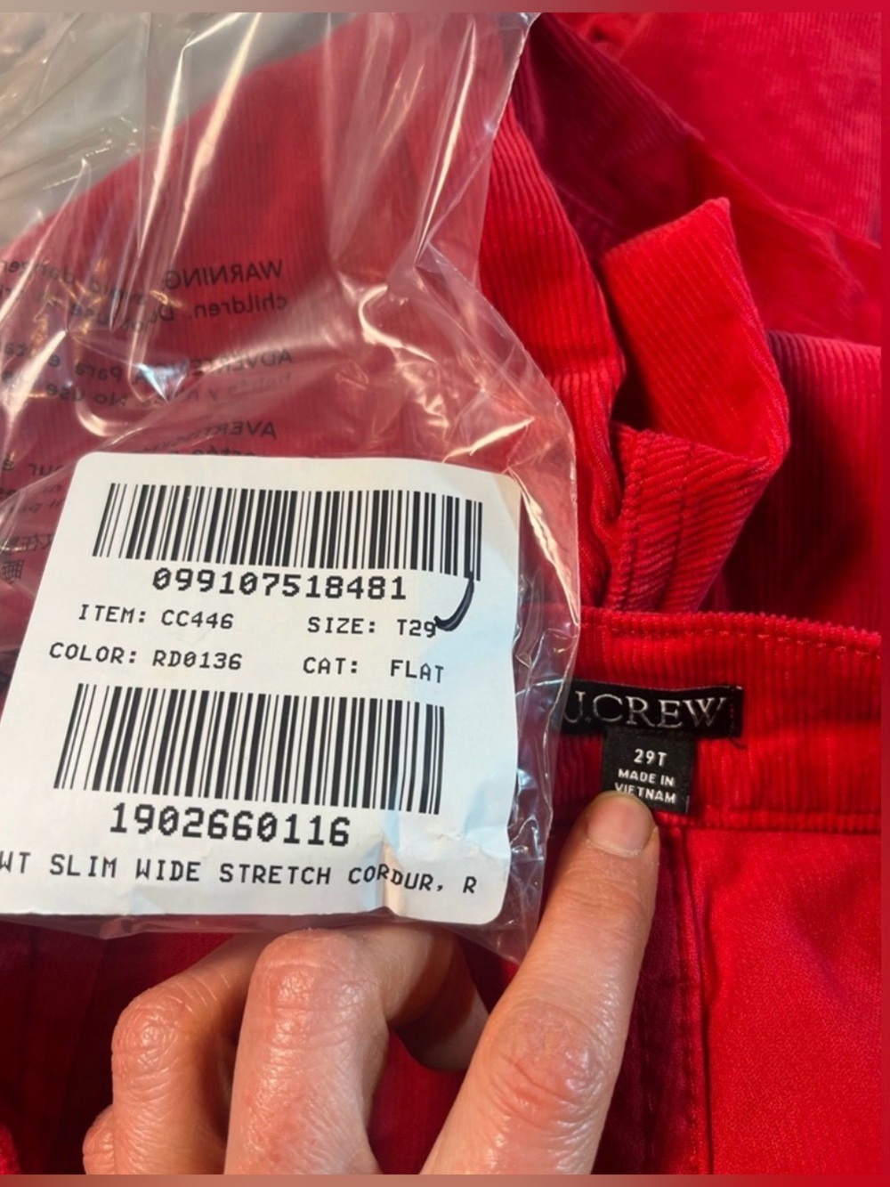 J.Crew NWOT Tall Sailor slim-wide pant in stretch corduroy in red - Picture 8 of 8